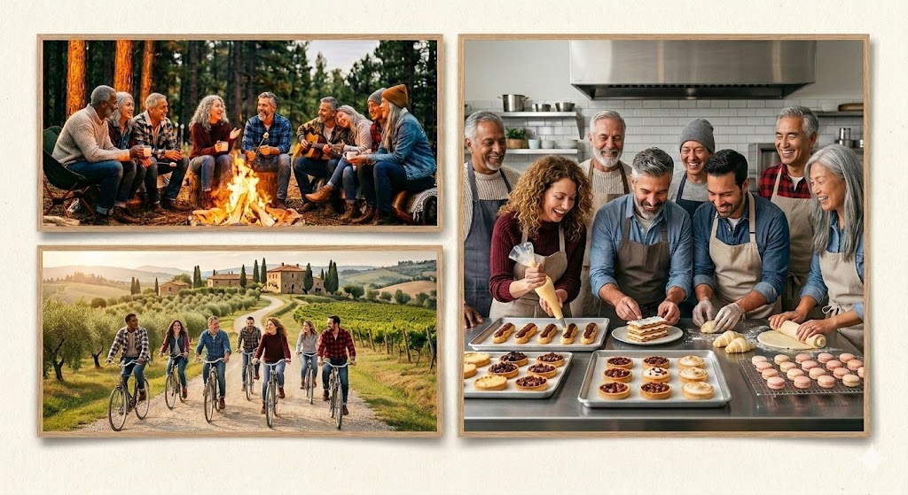 Three photos of people enjoying an active retirement